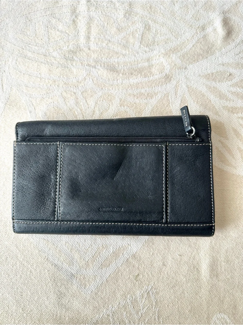 Genuine Leather Black Checkbook Wallet Organizer Snap Closure